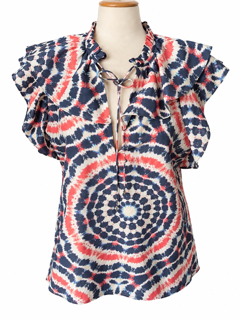 Marie Oliver Silk Cotton Tie-Dye Ruffle Blouse XS | NWOT